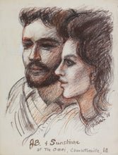 Load image into Gallery viewer, John Middleton Freeman. Portrait of J.B. &amp; Sunshine. Crayon drawing. 1986.
