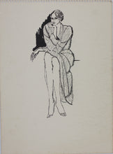 Load image into Gallery viewer, John Middleton Freeman. Portrait of a sitting woman. Ink drawing. Late XX C.
