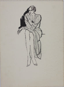 John Middleton Freeman. Portrait of a sitting woman. Ink drawing. Late XX C.