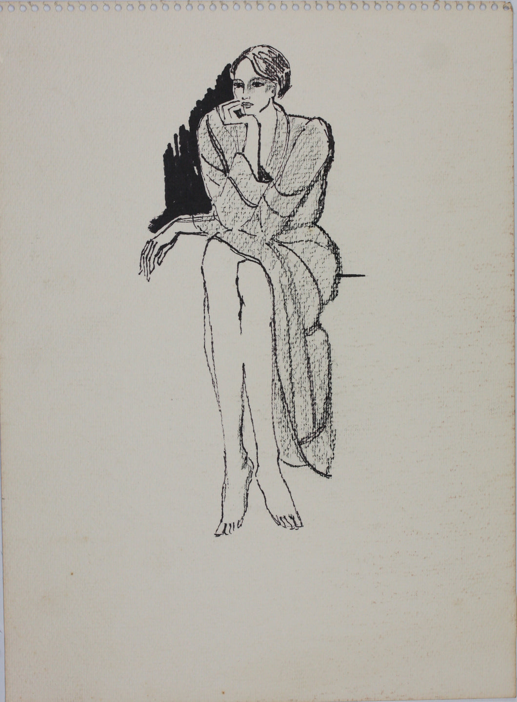 John Middleton Freeman. Portrait of a sitting woman. Ink drawing. Late XX C.