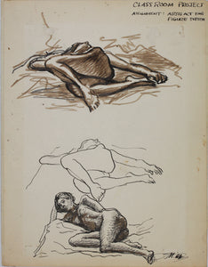 John Middleton Freeman. Female Nude Studies. Sepia and ink drawing. 1966.