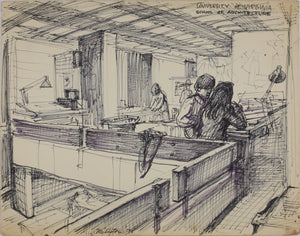 John Middleton Freeman. School of Architecture. University of Virginia. Ink drawing. 1970.