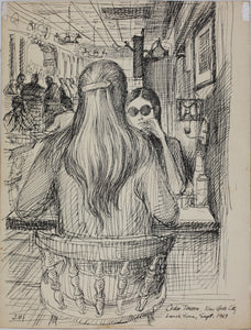 John Middleton Freeman. Cedar Tavern, New York. Ink drawing. 1969.