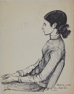 John Middleton Freeman. Portrait of Mildred. Ink drawing. Late XX C.