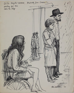 John Middleton Freeman. UVA Hospital Entrance. Ink drawing. 1970.