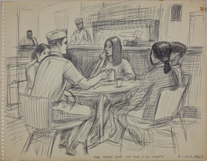 John Middleton Freeman. The Snack Bar at the U.Va Hospital. Ink drawing. 1970.