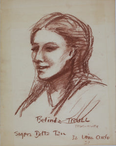 John Middleton Freeman. Portrait of Belinda Trull. Brownish Conte crayon drawing. Late XX C.