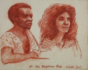 John Middleton Freeman. At the Dubliner Pub Wash. DC. Sanguine drawing. Late XX C.