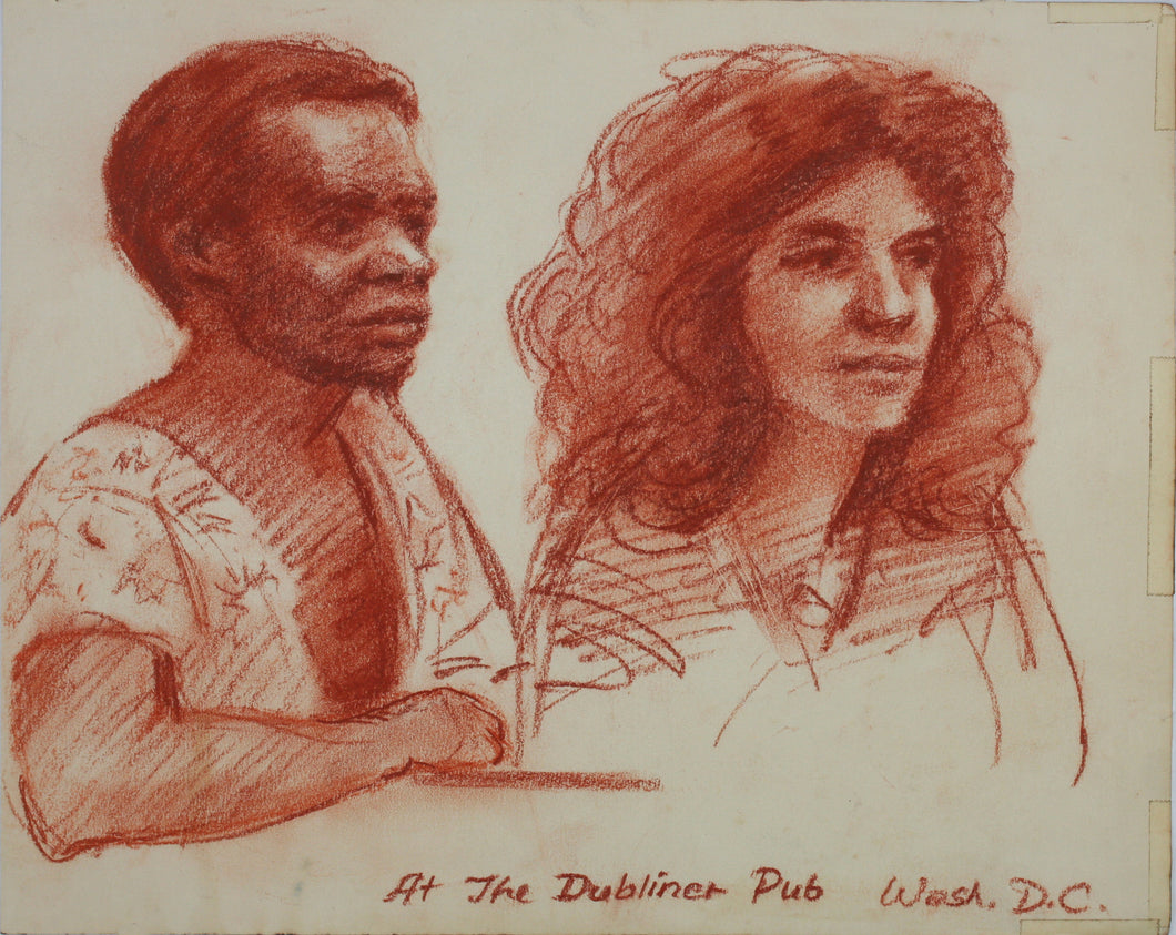 John Middleton Freeman. At the Dubliner Pub Wash. DC. Sanguine drawing. Late XX C.