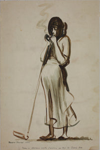 John Middleton Freeman. A pregnant farm worker's smoke break. Watercolor painting. 1939.
