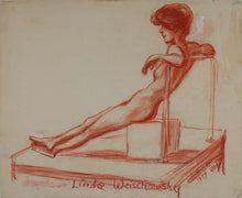 Load image into Gallery viewer, John Middleton Freeman. Reclining nude. Sanguine drawing. 1979.
