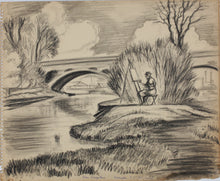 Load image into Gallery viewer, John Middleton Freeman. Portrait of an artist in the open air. Black Conte crayon drawing. 1947.
