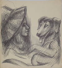 Load image into Gallery viewer, John Middleton Freeman. Lady with a dog. Ink drawing. Late XX C.
