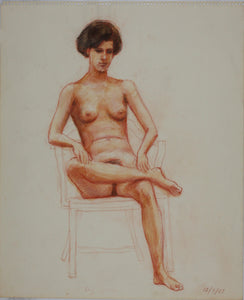 John Middleton Freeman. Seated nude model. Sanguine drawing. Late XX C.