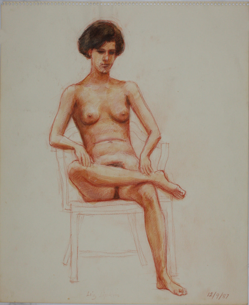 John Middleton Freeman. Seated nude model. Sanguine drawing. Late XX C.