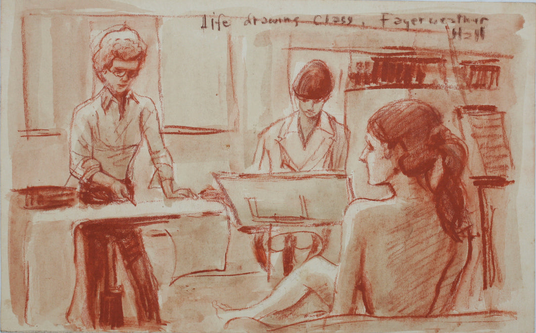 John Middleton Freeman. Life drawing class. Fayerweather Hall. Sanguine drawing. Late XX C.