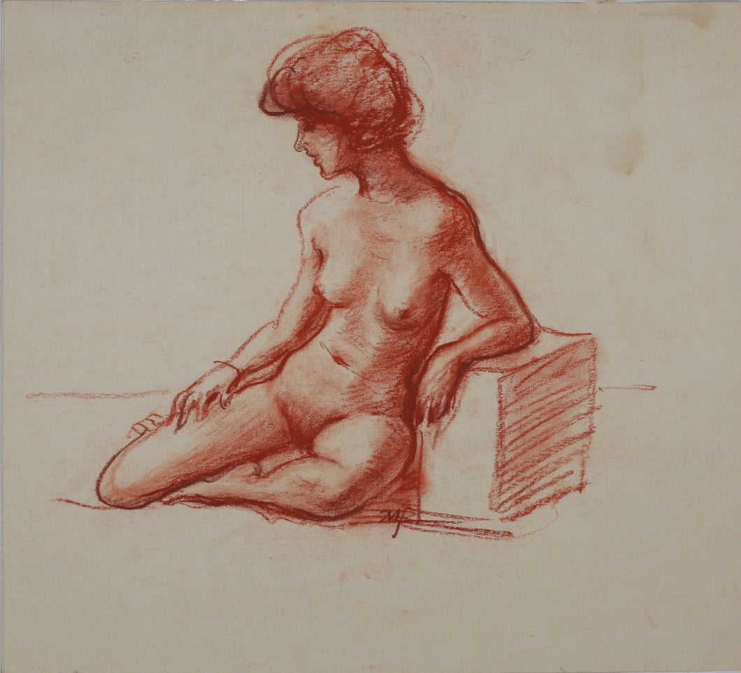 John Middleton Freeman. Seated nude model. Sanguine drawing. Late XX C.