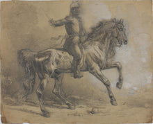 Load image into Gallery viewer, Unknown German artist XIX C. Portrait of an officer on horseback. A preparatory drawing for printmaking. 1878.
