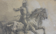 Load image into Gallery viewer, Unknown German artist XIX C. Portrait of an officer on horseback. A preparatory drawing for printmaking. 1878.
