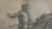 Load image into Gallery viewer, Unknown German artist XIX C. Portrait of an officer on horseback. A preparatory drawing for printmaking. 1878.

