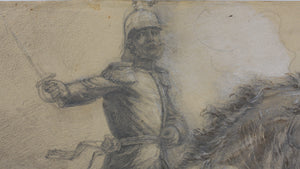 Unknown German artist XIX C. Portrait of an officer on horseback. A preparatory drawing for printmaking. 1878.