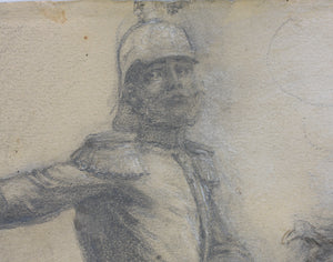 Unknown German artist XIX C. Portrait of an officer on horseback. A preparatory drawing for printmaking. 1878.