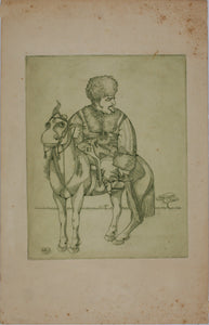 Unknown artist. Janissary in a papakha on horseback. Etching. 1967.
