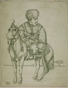 Unknown artist. Janissary in a papakha on horseback. Etching. 1967.