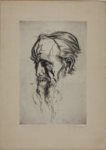 Unknown artist. Portrait in classical style of an old bearded man. Signed illegible. Etching. XX C.