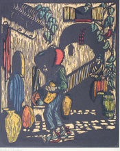 Load image into Gallery viewer, Prescott Chaplin. Water Vendor. Color woodcut. 1931.
