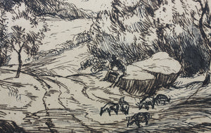 Lester George Hornby, attributed to. Mountain landscape with shepherd. Etching. XX C.