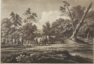 Joshua Bryant. Sporting scene in the forest of trois fontaine. Aquatint by Merigot. 1806.
