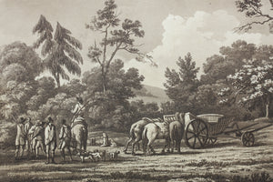 Joshua Bryant. Sporting scene in the forest of trois fontaine. Aquatint by Merigot. 1806.