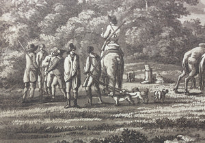 Joshua Bryant. Sporting scene in the forest of trois fontaine. Aquatint by Merigot. 1806.