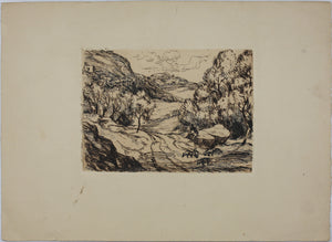 Lester George Hornby, attributed to. Mountain landscape with shepherd. Etching. XX C.