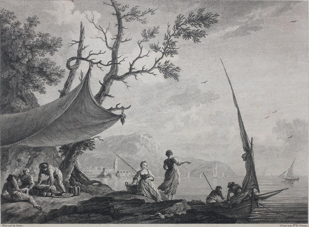 Lacroix de Marseille. View of the port and gulf of Calvi on the island of Corsica. Engraving by Yves-Marie Le Gouaz. 1777.
