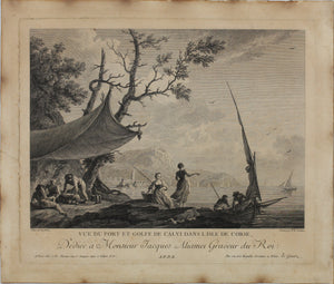 Lacroix de Marseille. View of the port and gulf of Calvi on the island of Corsica. Engraving by Yves-Marie Le Gouaz. 1777.