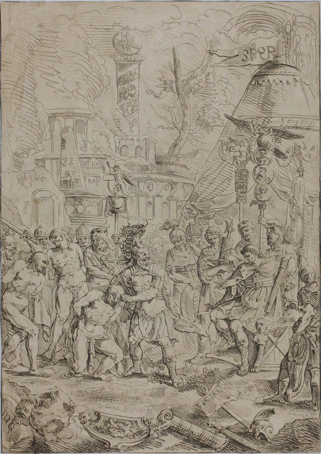 François Boitard, after. The Triumphs of Caesar. Etching by Johann Gottlieb Prestel and/or Maria Catharina Prestel. 1779.