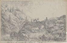 Load image into Gallery viewer, Christian Wilhelm Ernst Dietrich, after. Mountain landscape with drinking oxen. Graphite drawing. XIX C.
