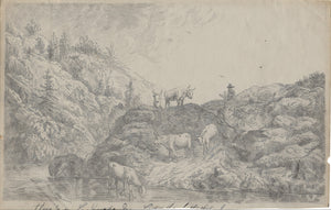 Christian Wilhelm Ernst Dietrich, after. Mountain landscape with drinking oxen. Graphite drawing. XIX C.