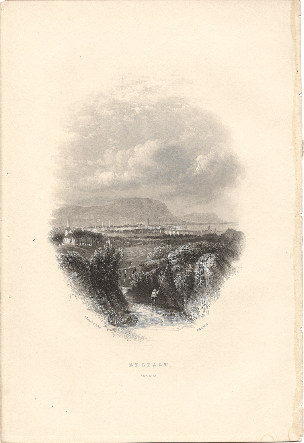 Andrew Nicholl, after. Belfast. Engraving by J. Hinchliff. Early 19 century.