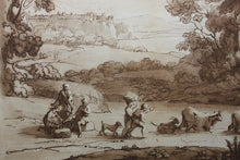 Load image into Gallery viewer, Claude Lorrain, after. A Landscape, with Cattle passing a Ford. Etching by Richard Earlom. 1775.
