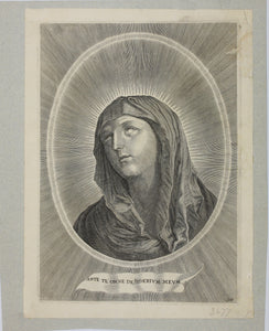 Guido Reni, after.  Adrian van Melar, after. The head of the Virgin. Engraving by C. Galle. Second half of the 17th century.