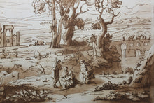 Load image into Gallery viewer, Claude Lorrain, after. A Landscape with Buildings and Cattle. Etching by Richard Earlom. 1775.
