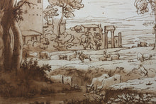 Load image into Gallery viewer, Claude Lorrain, after. A Landscape with Buildings and Cattle. Etching by Richard Earlom. 1775.

