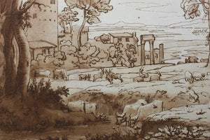 Claude Lorrain, after. A Landscape with Buildings and Cattle. Etching by Richard Earlom. 1775.