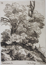 Load image into Gallery viewer, Annibale Carracci, after. Anne Claude de Caylus, after. Landscape with two large coupled trees. Chalcographie du Louvre, Musées Imperiaux. XIX C.
