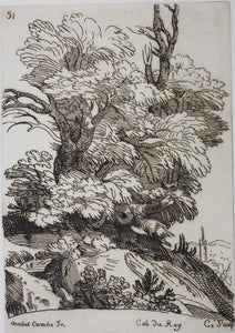 Annibale Carracci, after. Anne Claude de Caylus, after. Landscape with two large coupled trees. Chalcographie du Louvre, Musées Imperiaux. XIX C.