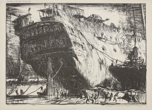 Frank Brangwyn ARA. Breaking up the Caledonia. Print. 1914.