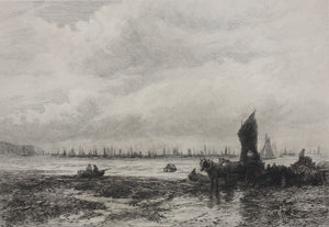 David Law. Fishing boats off Whitby. Etching. Late XIX C.